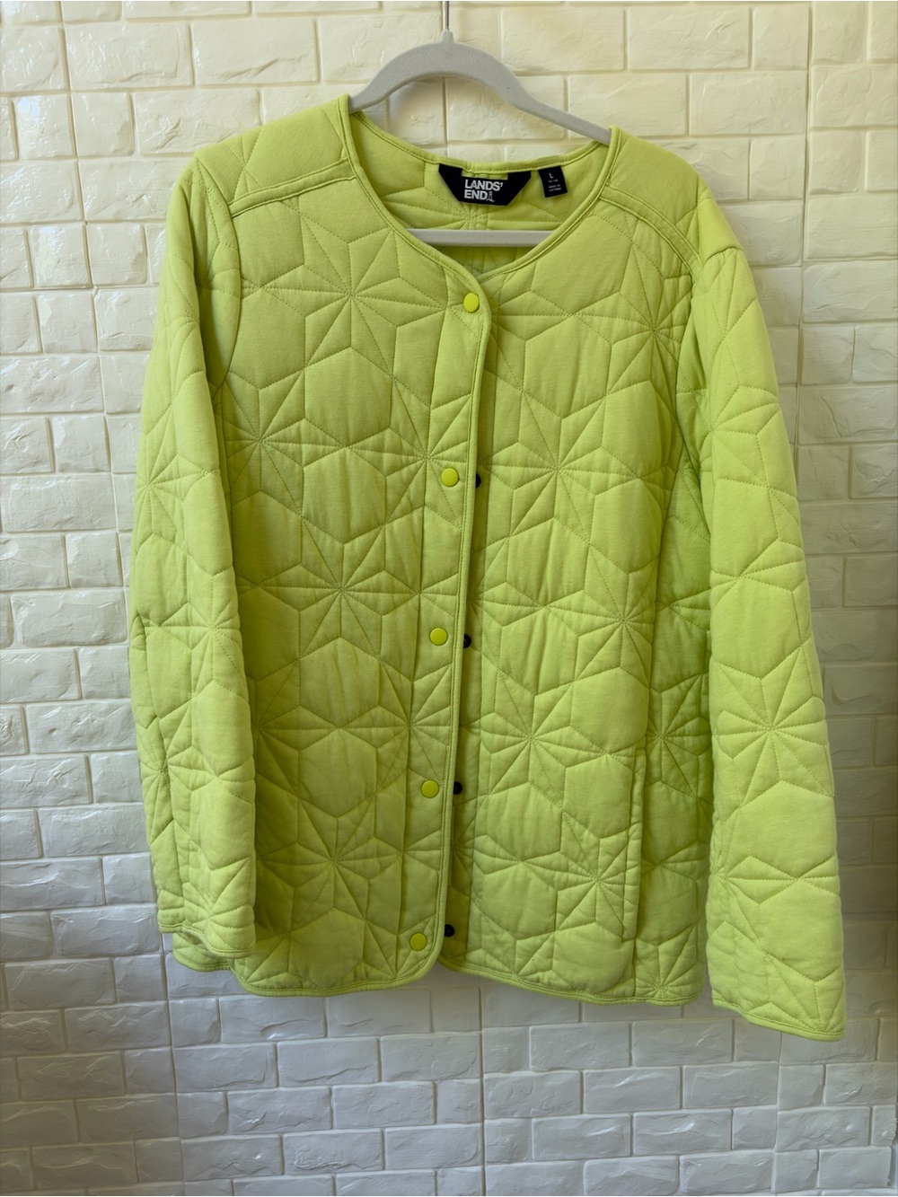 Lands' End Lime Quilted Snap-Front Puffer Jacket